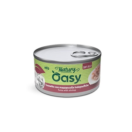 Oasy Cat Natury Soft Jelly Tonnetto con Mazzancolle Indopacifiche Lattina 150 gr Umido Per Gatti in Gatti