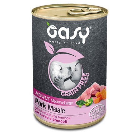 oasy dog grain free adult medium large maiale 400 gr barattolo umido cane