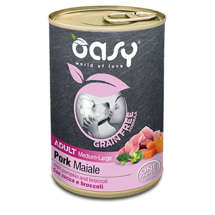 Oasy Dog Grain Free Adult Medium Large Maiale 400 Gr Barattolo Umido Cane