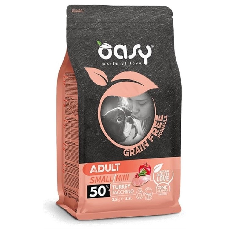 Oasy Dog Grain Free Adult Small Mini Tacchino 800 gr Crocchette Per Cani