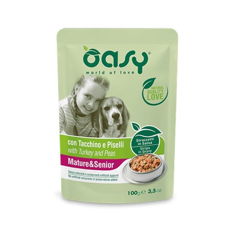 oasy dog mature senior tacchino e piselli 100 gr bustina cane anziano