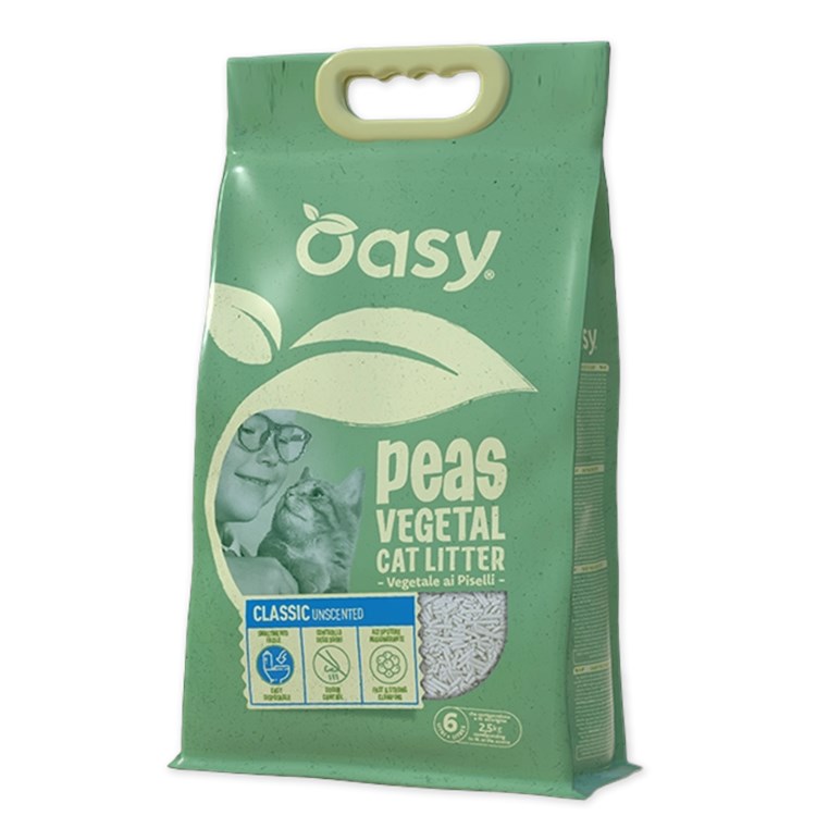 Oasy Lettiera Vegetale ai Piselli Classic Unscented 10 LT Agglomerante Senza Profumazione per Gatti