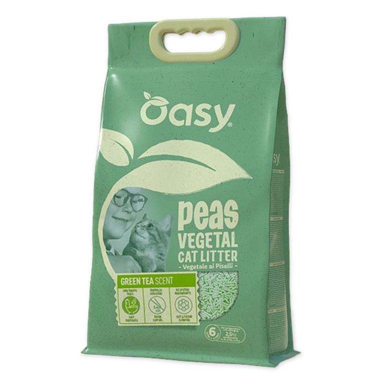 Oasy Lettiera Vegetale ai Piselli Profumata al Tè Verde 6 LT Agglomerante per Gatti