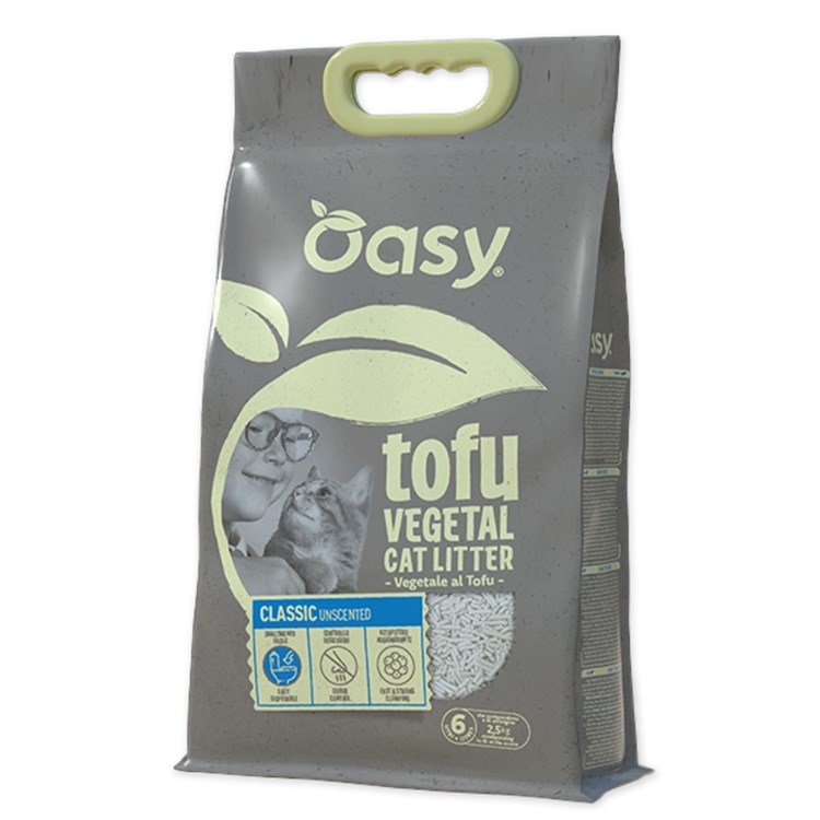 Oasy Lettiera Vegetale Tofu Classic Unscented 10 LT Agglomerante Senza Profumazione per Gatti