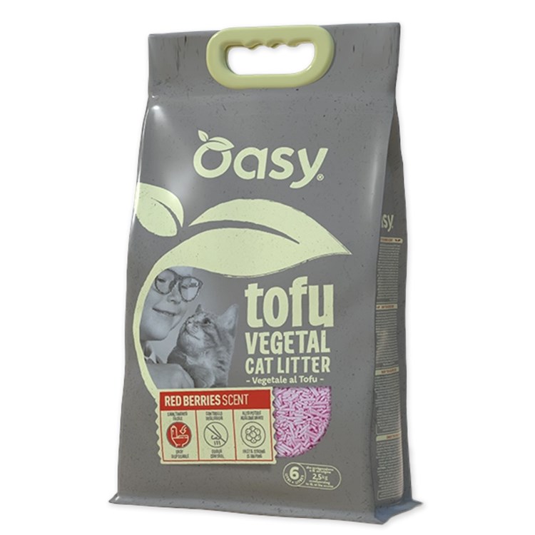 Oasy Lettiera Vegetale Tofu Profumata Ai Frutti Rossi 6 LT Agglomerante per Gatti