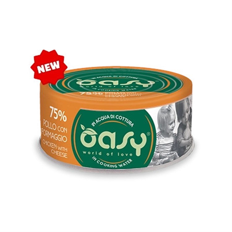 Oasy More Love Pollo Formaggio Lattina 70 gr Per Gatti