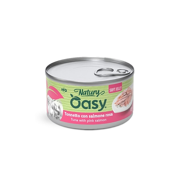 Oasy Natury Cat Soft Jelly Tonnetto Con Salmone Rosa 85 gr Lattina Umido Per Gatti