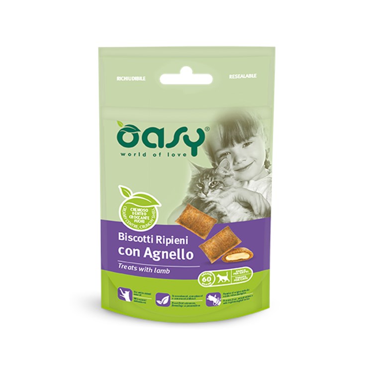 Oasy Snack Biscotti Ripieni Con Agnello 60 g per Gatti
