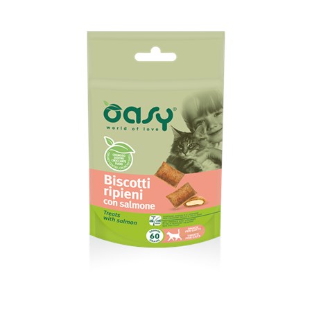 oasy snack biscotti ripieni con salmone per gatti 60 g