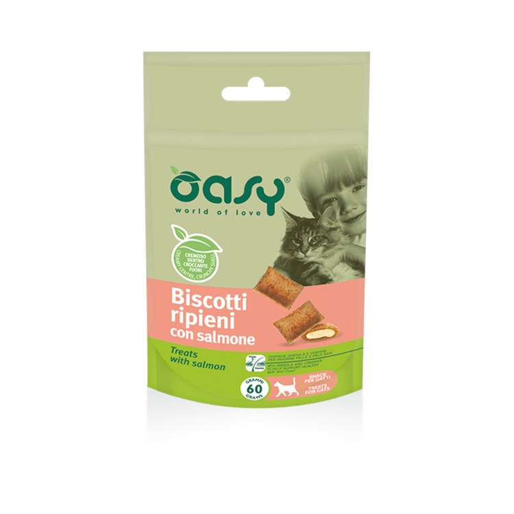 Oasy Snack Biscotti Ripieni Con Salmone per Gatti 60 g