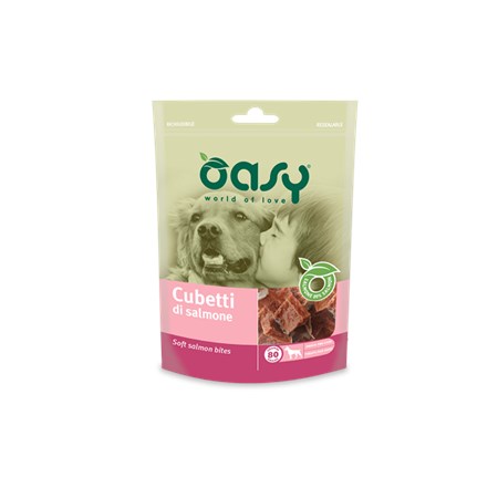 oasy snack cubetti di salmone 80 g per cani