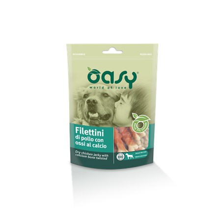 oasy snack filettini di pollo con ossi al calcio 100 g per cani