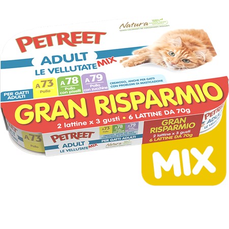 Petreet Adult Le Vellutate Pollo MIX 6x70 gr A73 A78 A79 6 Scatolette Umido Gatto in Gatti