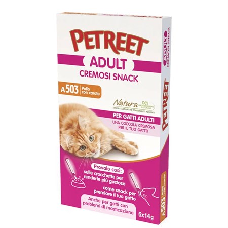 Petreet Cremosi Snack 6 Bustine da 14 gr Pollo Con Carote A503 in Gatti