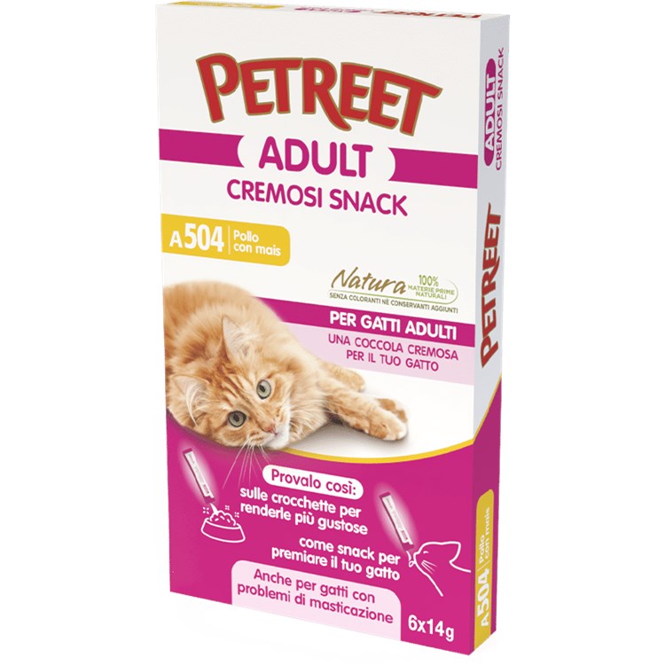 Petreet Cremosi Snack 6 Bustine da 14 gr Pollo Con Mais A504