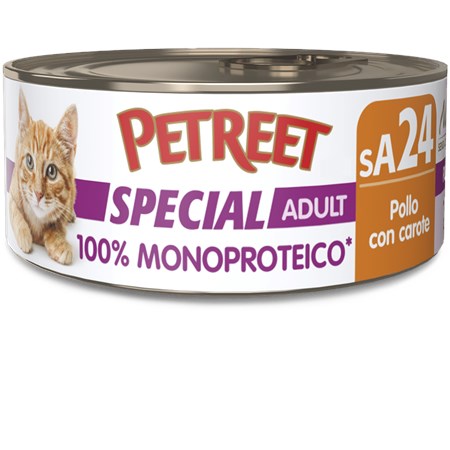 petreet monoproteico pollo con carote 60gr lattina umido gatto