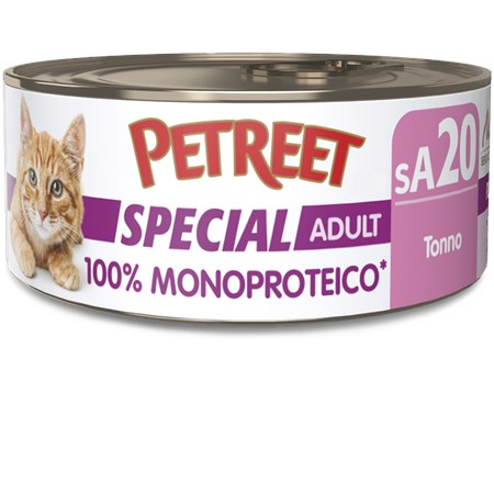 Petreet Monoproteico Tonno 60 gr sA20 Lattina Umido Gatto in Gatti
