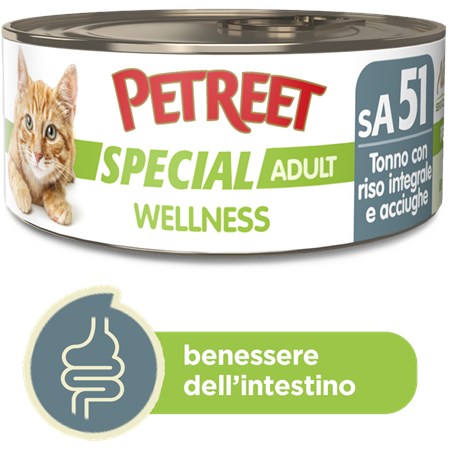 Petreet Special Wellness Tonno Riso Integrale Acciughe 70 gr sA51 Lattina Umido Gatto in Gatti