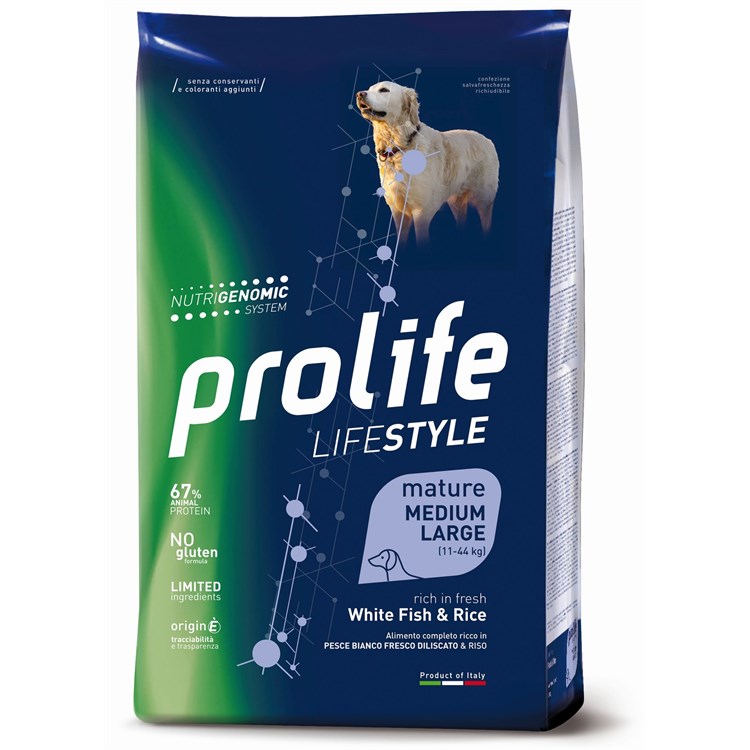 Prolife Dog Life Style Medium Large Mature White Fish e Rise 12 kg Senior (Pesce Bianco e Riso)