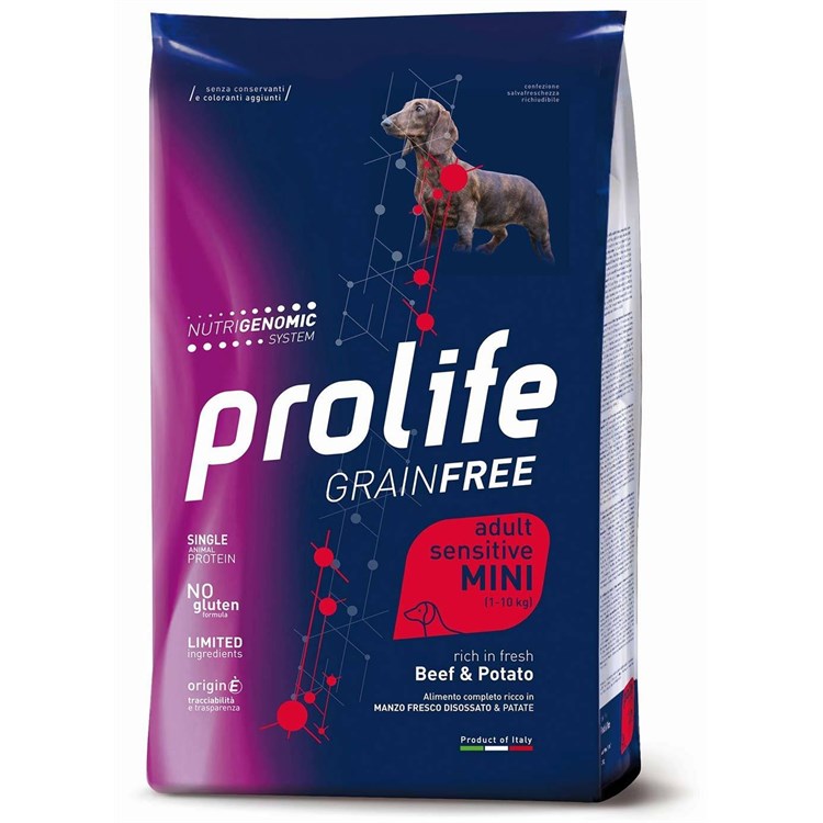 Prolife Dog Mini Adult Sensitive Manzo e Patate 7 kg Crocchette Grain Free Per Cani