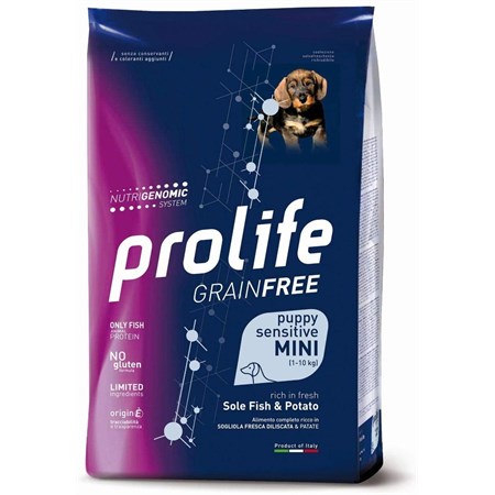 prolife dog sensitive grain free mini puppy sogliola e patate 2 kg cane