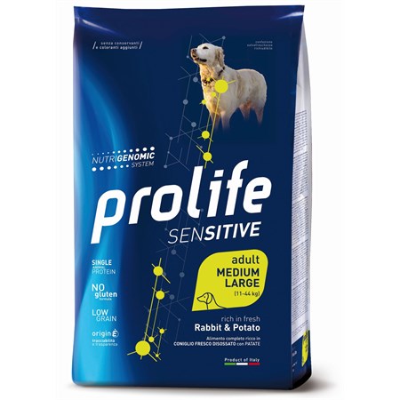 prolife dog sensitive medium large adult coniglio e patate 10 kg rabbit
