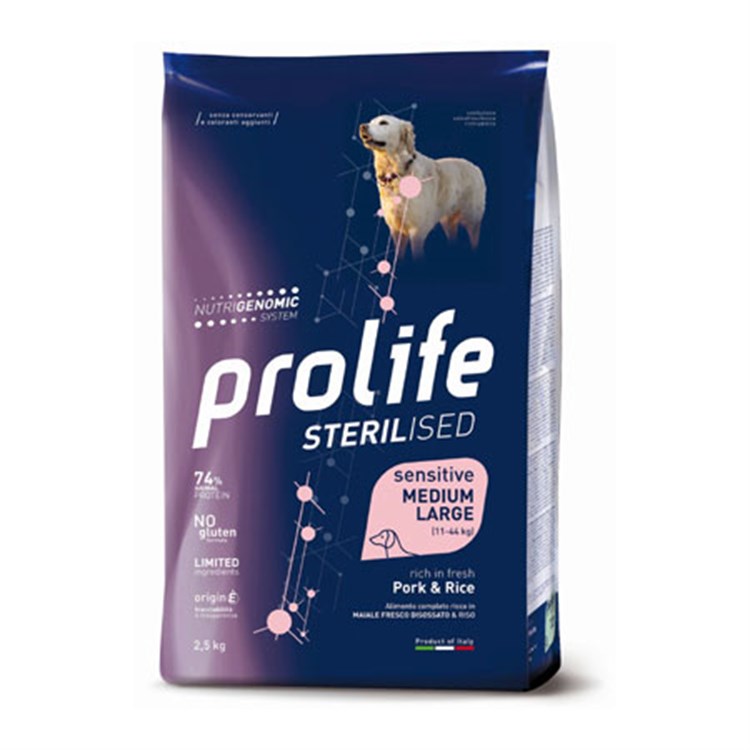 Prolife Dog Sensitive Medium Large Sterilised Maiale e Riso 12 kg