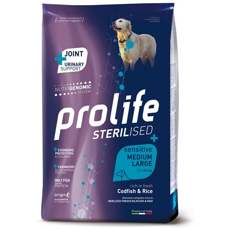 Prolife Dog Sterilised Sensitive Medium Large Merluzzo e Riso 10 Kg in Cani
