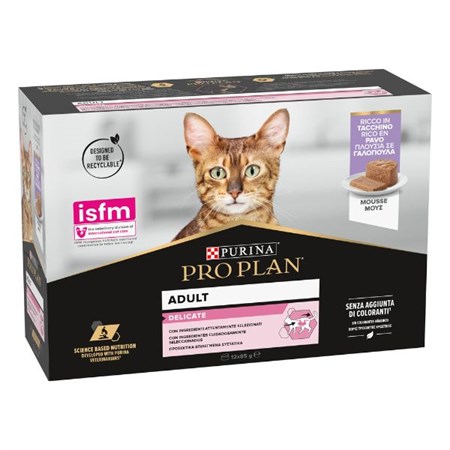 purina pro plan cat adult delicate lattina 12x85 gr mousse con tacchino