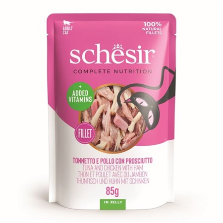 schesir tonno pollo e prosciutto 100 gr busta umido per gatti
