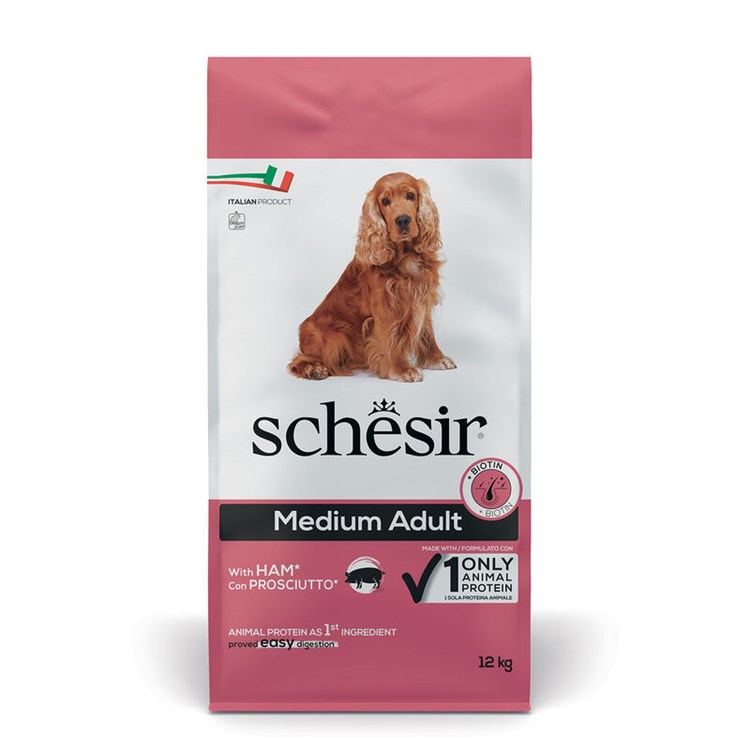 Schesir Dog Medium Adult Prosciutto Monoproteico Mantenimento 12 kg Per Cani