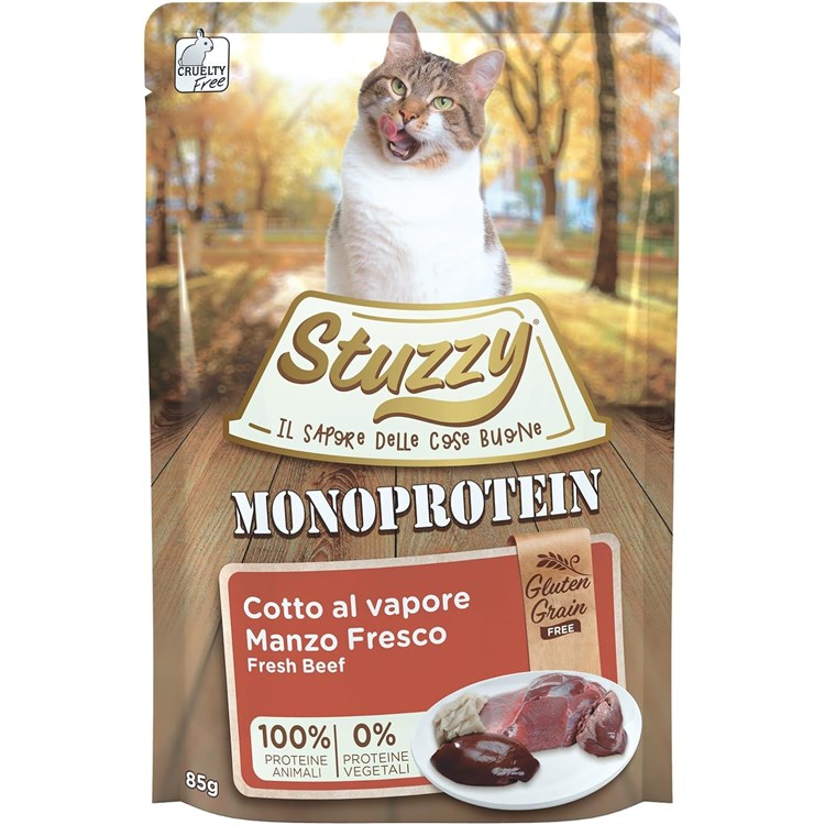 Stuzzy Cat Monoprotein Manzo Fresco 85gr Cibo Umido Grain Free in Bustina per Gatti