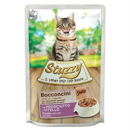 STUZZYCAT Bocconcini con Prosciutto e Vitello in Gelatina 85gr bustina gatto in Gatti