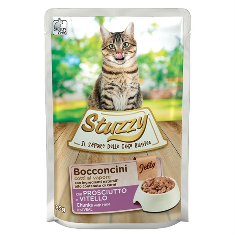 STUZZYCAT Bocconcini con Prosciutto e Vitello in Gelatina 85gr bustina gatto
