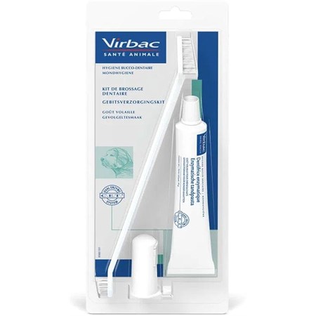 Virbac KIT Spazzolino, Ditale e C.E.T. Dentifricio enzimatico 70 gr Per Cani e Gatti in Cani