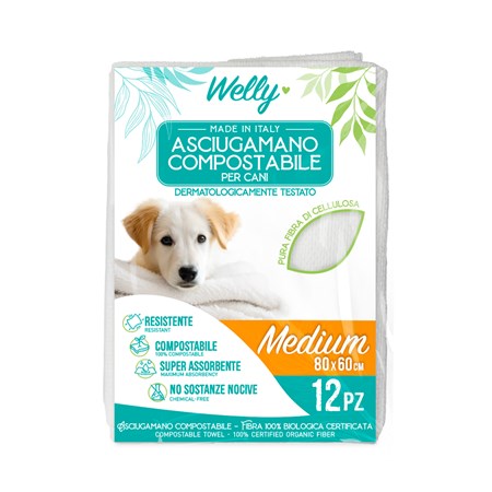 Welly Asciugamano Compostabile MEDIUM x 12 pz 80 x 60 cm in Cani